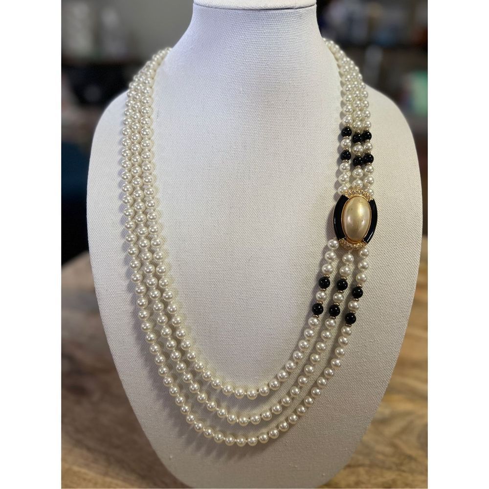 Multistrand Freshwater Black White Beaded Pearl Pendant Necklace Fashion Jewelry